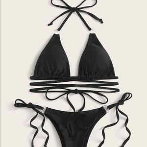 Black triangle wrap bikini set